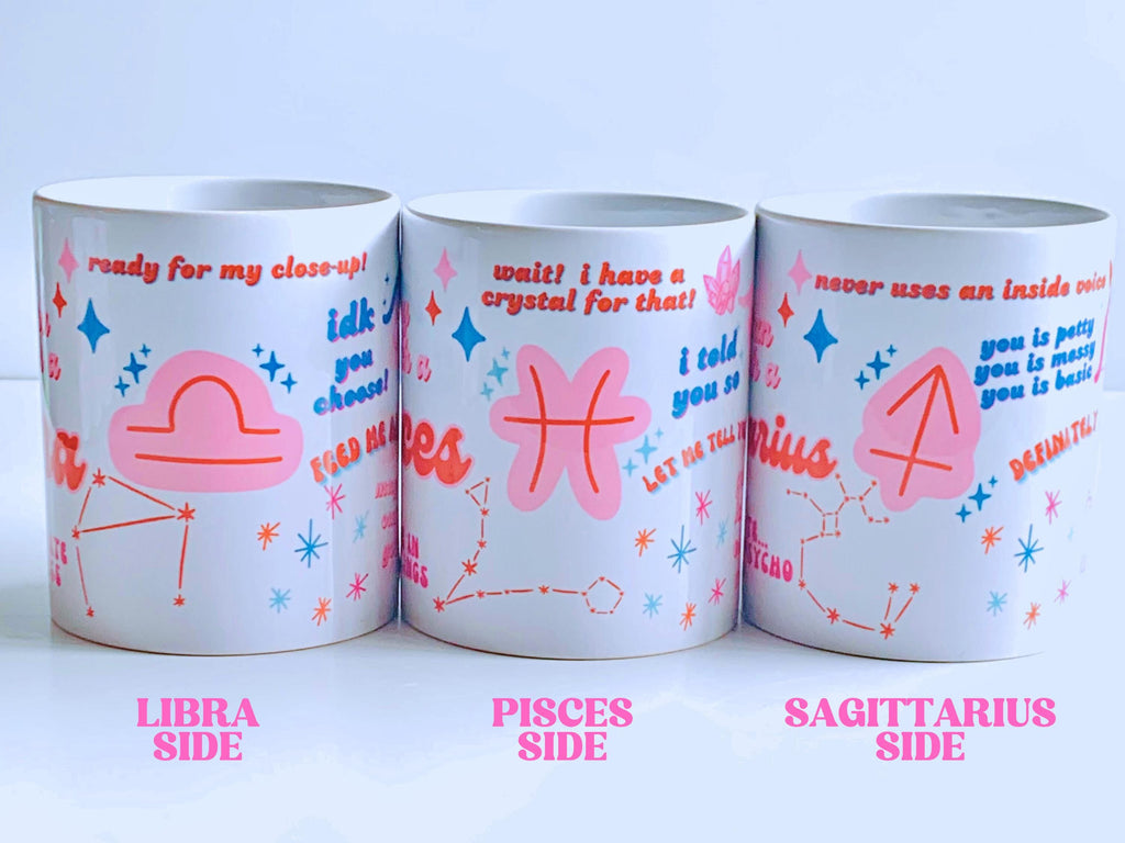 Personalized Zodiac Mug – Custom Horoscope Gift with Name – Funny Astrology Sign Coffee Cup – Double-Sided with Symbol Art