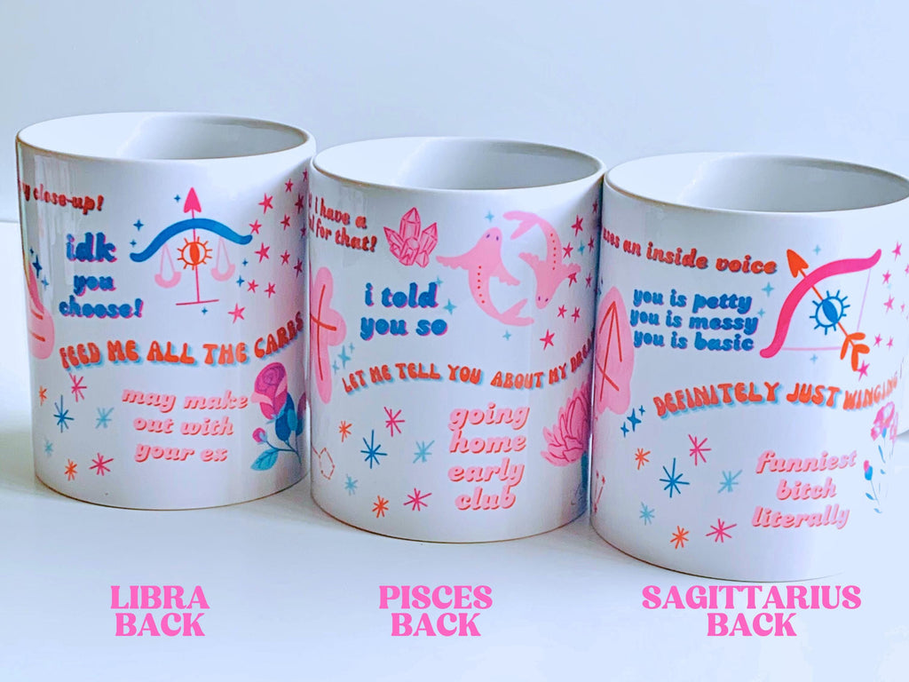 Personalized Zodiac Mug – Custom Horoscope Gift with Name – Funny Astrology Sign Coffee Cup – Double-Sided with Symbol Art