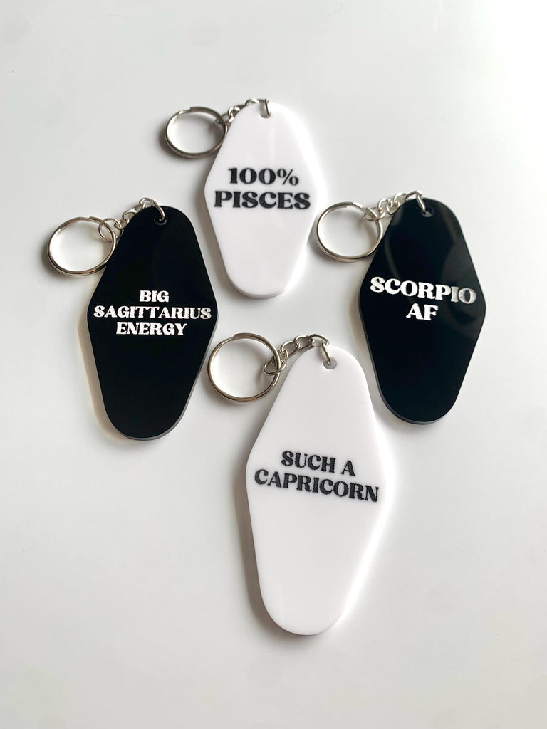 Zodiac Motel Keychain – Custom Astrological Sign – Acrylic Key Tag – Astrology Gift – Big [Sign] Energy – Such a [Sign] – Horoscope Keychain