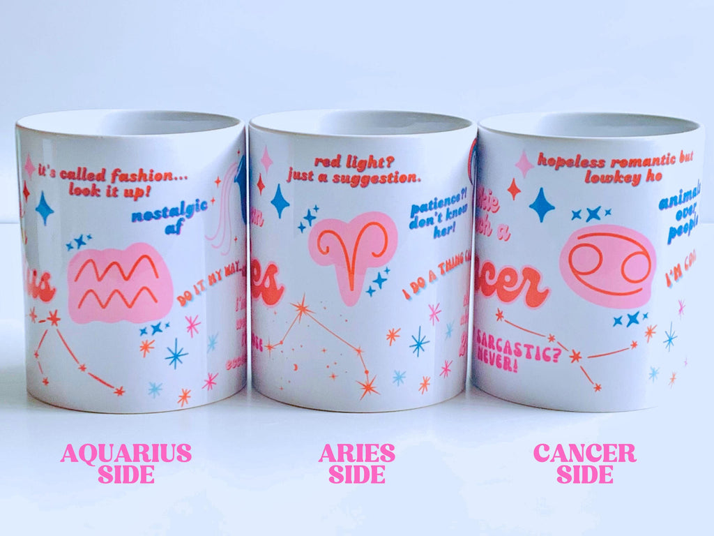 Personalized Zodiac Mug – Custom Horoscope Gift with Name – Funny Astrology Sign Coffee Cup – Double-Sided with Symbol Art