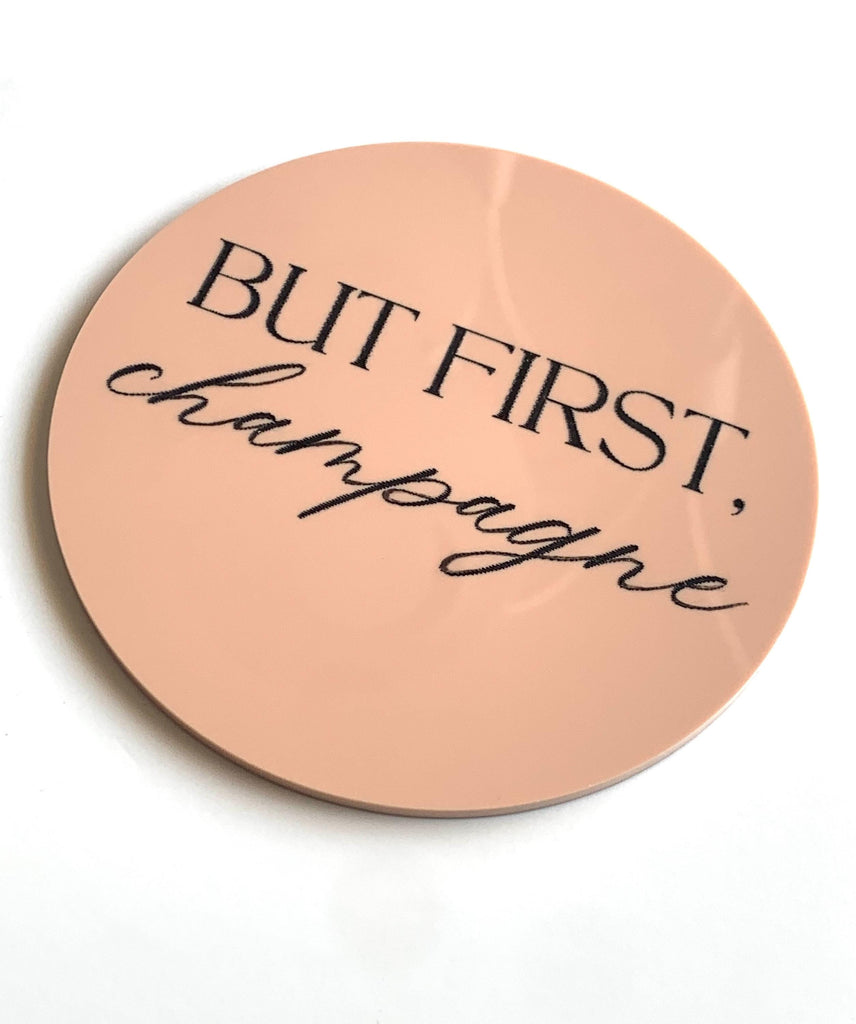 Champagne Acrylic Coaster Set – Nude + Black Hand Painted Drink Coasters | Classy Cocktail Bar Cart Decor | Set of 4 | Hostess Gift