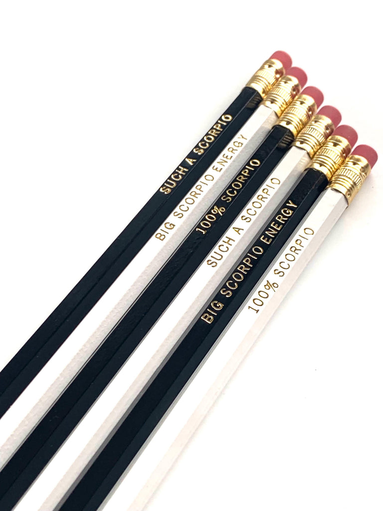 Zodiac Pencil Set – Set of 6 Astrology Pencils – Black & White or Colorful – Gold or White Foil – Horoscope Gift – Unsharpened Pencil Pack