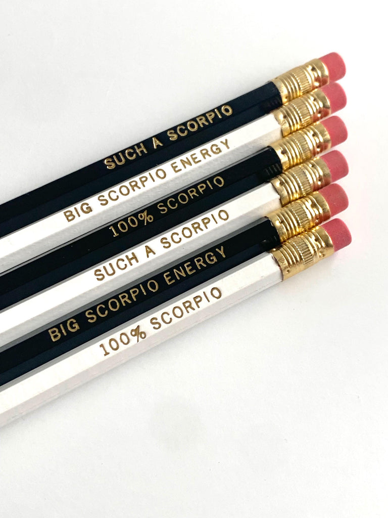 Zodiac Pencil Set – Set of 6 Astrology Pencils – Black & White or Colorful – Gold or White Foil – Horoscope Gift – Unsharpened Pencil Pack