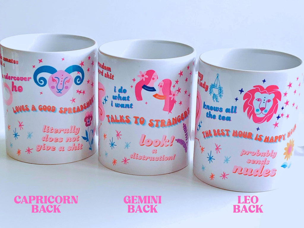 Personalized Zodiac Mug – Custom Horoscope Gift with Name – Funny Astrology Sign Coffee Cup – Double-Sided with Symbol Art