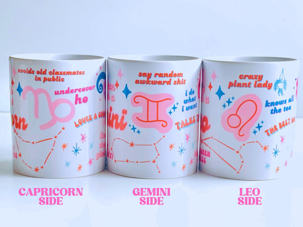 Personalized Zodiac Mug – Custom Horoscope Gift with Name – Funny Astrology Sign Coffee Cup – Double-Sided with Symbol Art