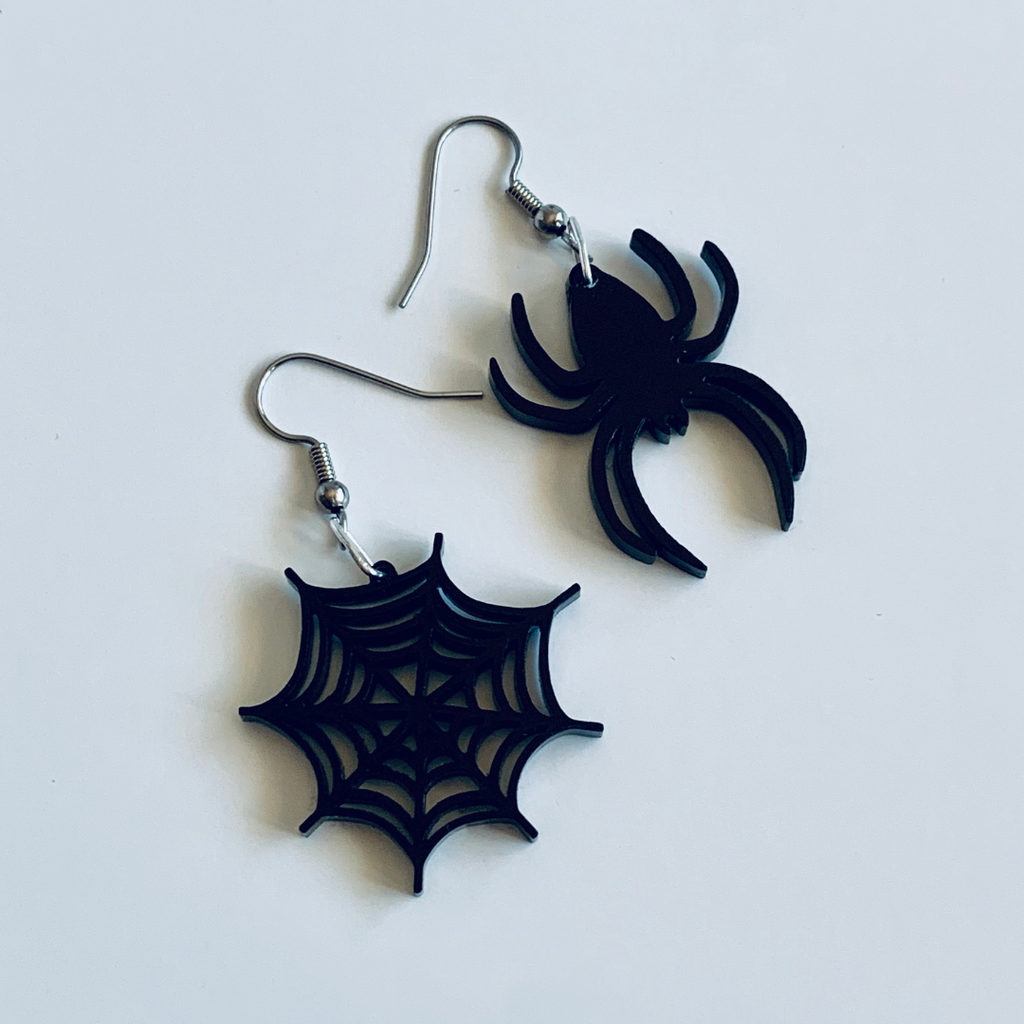 Spider and Web Mismatched Halloween Earrings