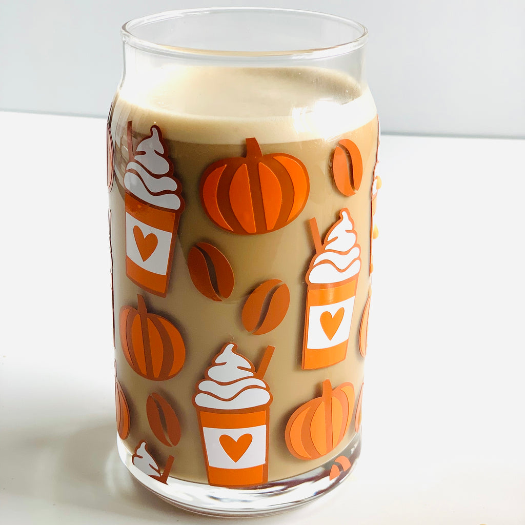 Fall Pumpkin Glass Can - Pumpkin Glass Can - Fall Iced Coffee Glass Cu –  Lulu & May