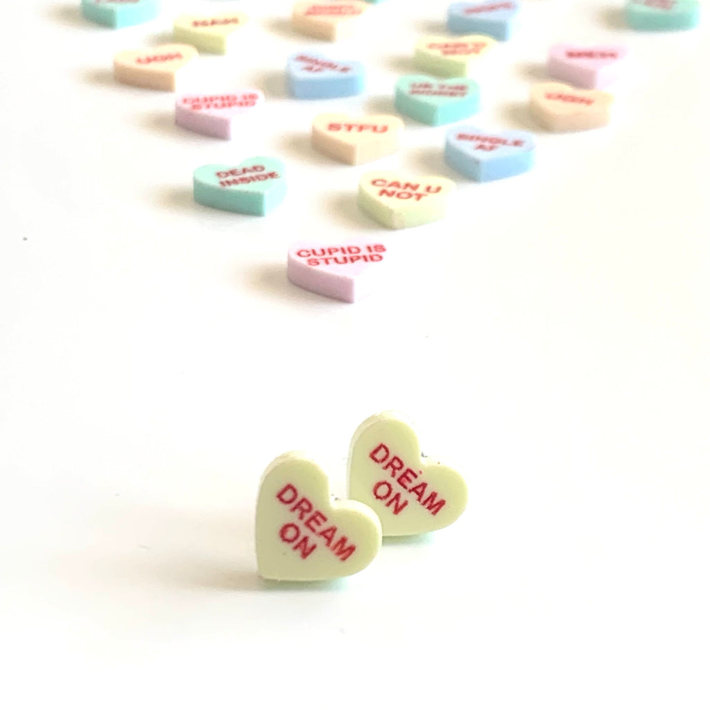 Conversation Heart Anti-Valentines Acrylic Stud Earrings