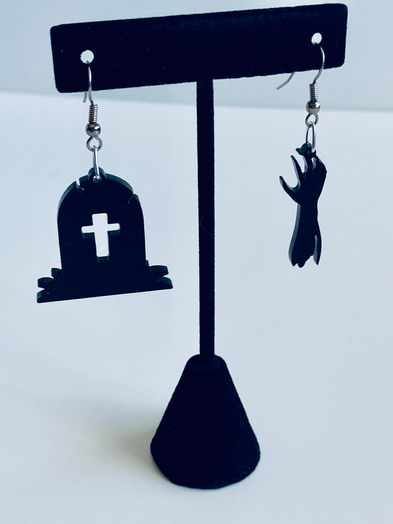 Tomb and Zombie Mismatched Halloween Earrings